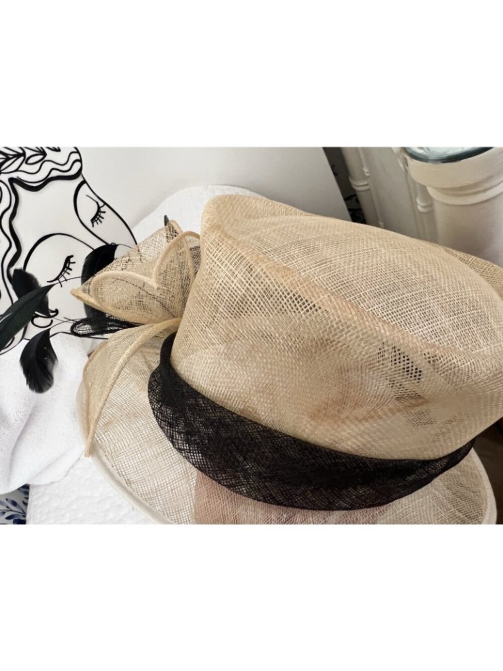 Fashion Derby Hat Cream Black Feather Bow Wedding Cocktail Party Accessorize - Picture 13 of 15